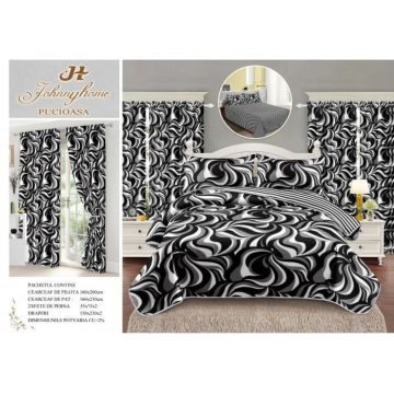 Lenjerie Pat Single, FINET, 6 piese, cu 2 DRAPERII INCLUSE - Black  White