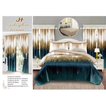 Lenjerie Pat Single, FINET, 6 piese, cu 2 DRAPERII INCLUSE - Degrade