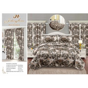 Lenjerie Pat Single, FINET, 6 piese, cu 2 DRAPERII INCLUSE - Leopard