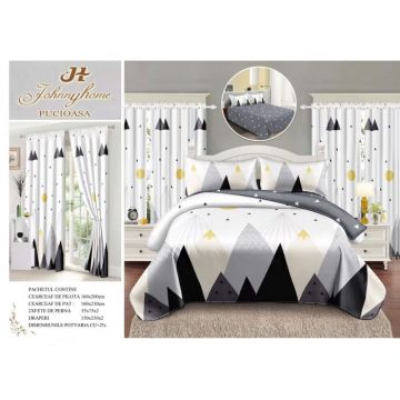 Lenjerie Pat Single, FINET, 6 piese, cu 2 DRAPERII INCLUSE - Mountain