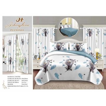 Lenjerie Pat Single, FINET, 6 piese, cu 2 DRAPERII INCLUSE - Pene  Fluturi