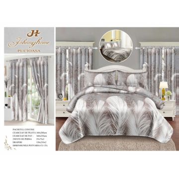 Lenjerie Pat Single, FINET, 6 piese, cu 2 DRAPERII INCLUSE - Pene