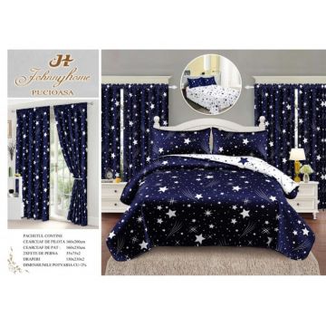 Lenjerie Pat Single, FINET, 6 piese, cu 2 DRAPERII INCLUSE - Stelute