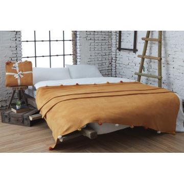 Patura pentru Pat 1 Persoana Model Pom Pom Mustard