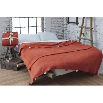 Patura pentru Pat 1 Persoana Model Pom Pom Tile Red