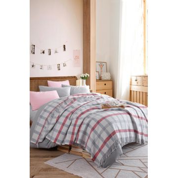 Patura pentru Pat Dublu Model Warm Soft Grey, Red