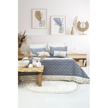 Set Cuvertura Pat Dublu Model Milena Dark Blue