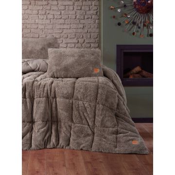 Set Cuvertura Pat Dublu Model Pelus Beige