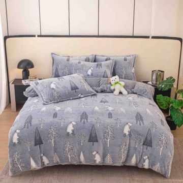 Set Lenjerie Cocolino, 4 Piese, Pat 1 Persoana - Albastru cu Urs Polar