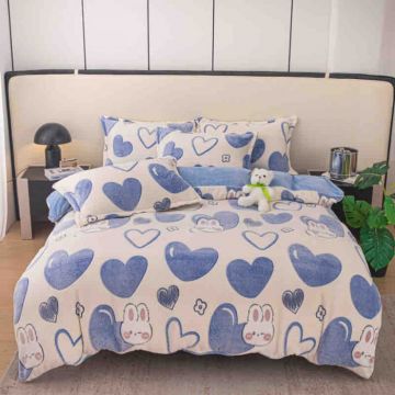 Set Lenjerie Cocolino, 4 Piese, Pat 1 Persoana - Inimioare  Iepurasi