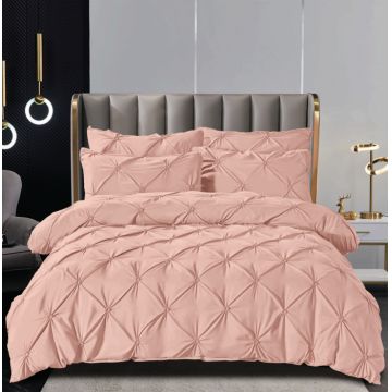 Set Lenjerie Pat 2 Persoane Bumbac Finet Uni cu Pliuri, 6 Piese, Fara Elastic