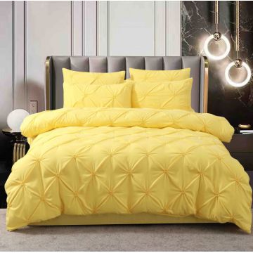 Set Lenjerie Pat 2 Persoane Bumbac Finet Uni cu Pliuri, 6 Piese, Fara Elastic