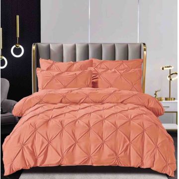 Set Lenjerie Pat 2 Persoane Bumbac Finet Uni cu Pliuri, 6 Piese, Fara Elastic