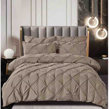 Set Lenjerie Pat 2 Persoane Bumbac Finet Uni cu Pliuri, 6 Piese, Fara Elastic