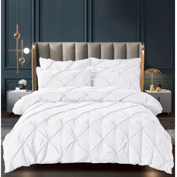 Set Lenjerie Pat 2 Persoane Bumbac Finet Uni cu Pliuri, 6 Piese, Fara Elastic