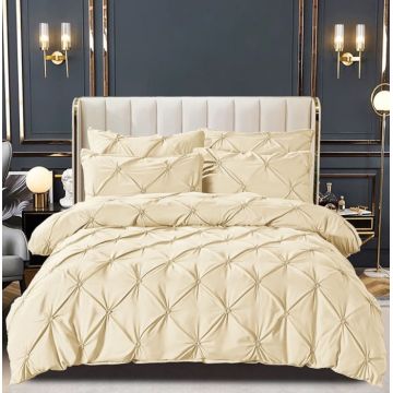 Set Lenjerie Pat 2 Persoane Bumbac Finet Uni cu Pliuri, 6 Piese, Fara Elastic