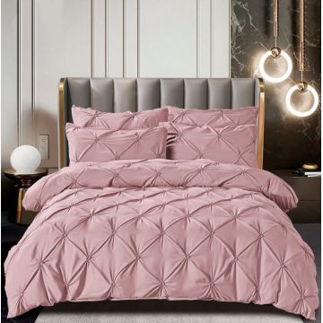 Set Lenjerie Pat 2 Persoane Bumbac Finet Uni cu Pliuri, 6 Piese, Fara Elastic