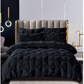 Set Lenjerie Pat 2 Persoane Bumbac Finet Uni cu Pliuri, 6 Piese, Fara Elastic