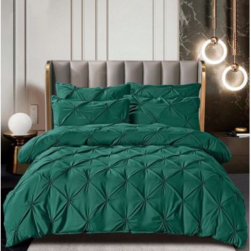 Set Lenjerie Pat 2 Persoane Bumbac Finet Uni cu Pliuri, 6 Piese, Fara Elastic