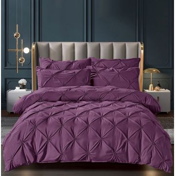 Set Lenjerie Pat 2 Persoane Bumbac Finet Uni cu Pliuri, 6 Piese, Fara Elastic