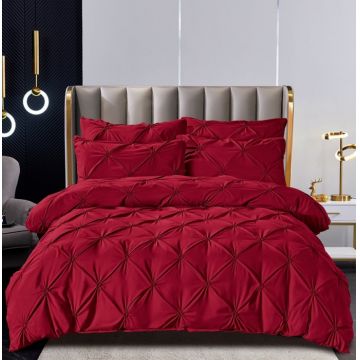 Set Lenjerie Pat 2 Persoane Bumbac Finet Uni cu Pliuri, 6 Piese, Fara Elastic