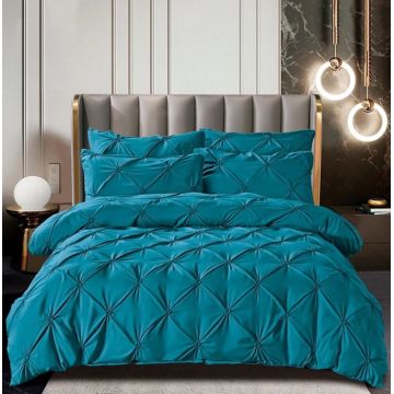 Set Lenjerie Pat 2 Persoane Bumbac Finet Uni cu Pliuri, 6 Piese, Fara Elastic