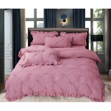 Set Lenjerie Pat Dublu, 4 Piese, cu Pliuri si Volanase