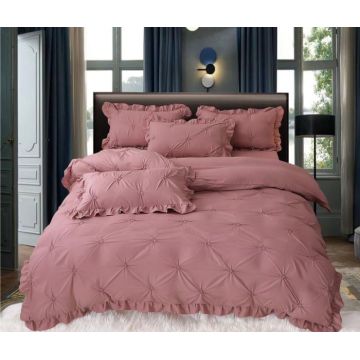 Set Lenjerie Pat Dublu, 4 Piese, cu Pliuri si Volanase