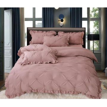 Set Lenjerie Pat Dublu, 4 Piese, cu Pliuri si Volanase