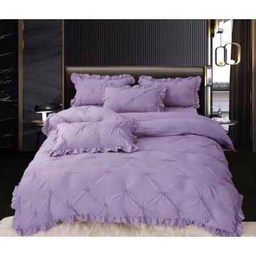 Set Lenjerie Pat Dublu, 4 Piese, cu Pliuri si Volanase