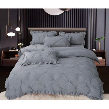 Set Lenjerie Pat Dublu, 4 Piese, cu Pliuri si Volanase