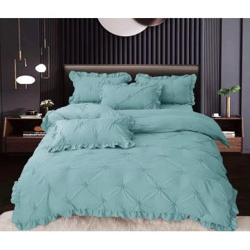 Set Lenjerie Pat Dublu, 4 Piese, cu Pliuri si Volanase