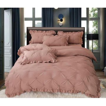 Set Lenjerie Pat Dublu, 4 Piese, cu Pliuri si Volanase