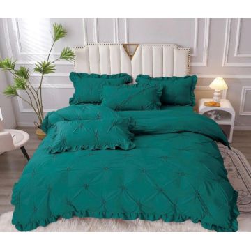 Set Lenjerie Pat Dublu, 4 Piese, cu Pliuri si Volanase