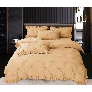 Set Lenjerie Pat Dublu, 4 Piese, cu Pliuri si Volanase