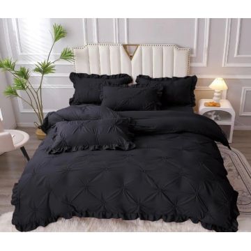 Set Lenjerie Pat Dublu, 4 Piese, cu Pliuri si Volanase