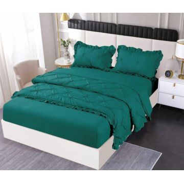 Set Lenjerie Pat Dublu, 4 Piese, Finet, cu Elastic, Pliuri si Volanase