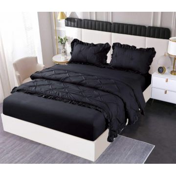 Set Lenjerie Pat Dublu, 4 Piese, Finet, cu Elastic, Pliuri si Volanase