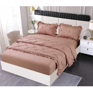 Set Lenjerie Pat Dublu, 4 Piese, Finet, cu Elastic, Pliuri si Volanase