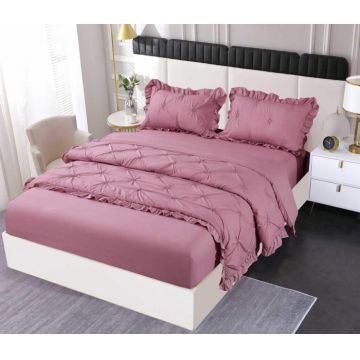 Set Lenjerie Pat Dublu, 4 Piese, Finet, cu Elastic, Pliuri si Volanase