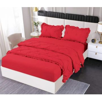 Set Lenjerie Pat Dublu, 4 Piese, Finet, cu Elastic, Pliuri si Volanase