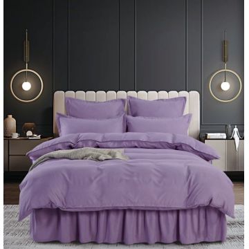 Set Lenjerie Pat Dublu, 6 Piese, Bumbac Finet Uni, cu Volanase