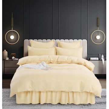 Set Lenjerie Pat Dublu, 6 Piese, Bumbac Finet Uni, cu Volanase