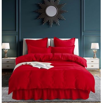 Set Lenjerie Pat Dublu, 6 Piese, Bumbac Finet Uni, cu Volanase