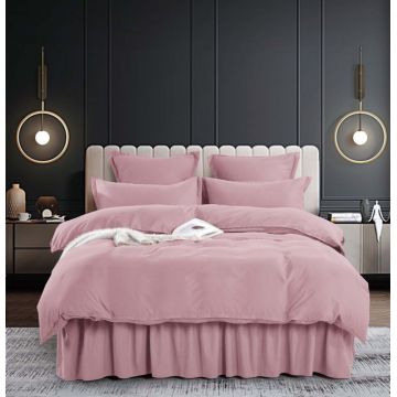 Set Lenjerie Pat Dublu, 6 Piese, Bumbac Finet Uni, cu Volanase