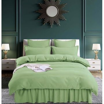 Set Lenjerie Pat Dublu, 6 Piese, Bumbac Finet Uni, cu Volanase