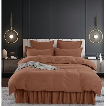 Set Lenjerie Pat Dublu, 6 Piese, Bumbac Finet Uni, cu Volanase