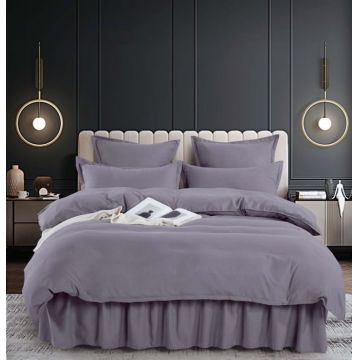 Set Lenjerie Pat Dublu, 6 Piese, Bumbac Finet Uni, cu Volanase