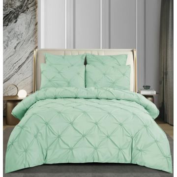 Set Lenjerie Pat Dublu 6 Piese din Finet cu Pliuri si Cearsaf cu Elastic