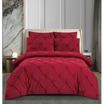 Set Lenjerie Pat Dublu 6 Piese din Finet cu Pliuri si Cearsaf cu Elastic